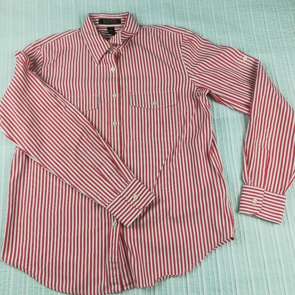 Ralph Lauren Tops - Ralph Lauren Red & White Striped Shirt